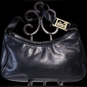 Ralph Lauren Black Leather Shoulder Bag with Gold Accent